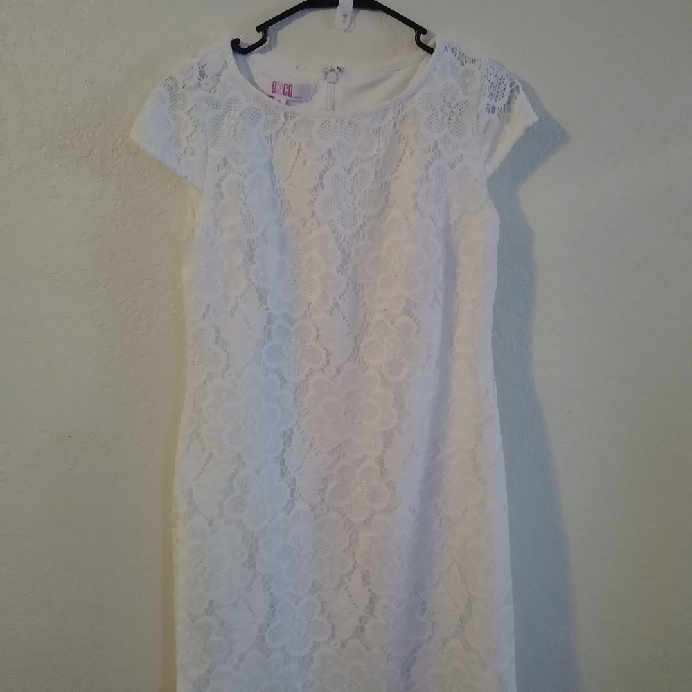 White floral lace short sleeve dress mini